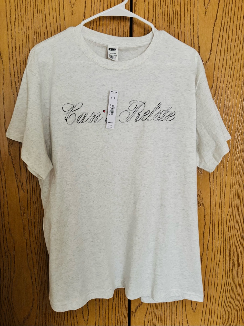 PINK Victoria's Secret "Can't Relate" Rhinestone Script Tee - Light Heather Gray